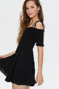 Smocked Open-Shoulder Mini Dress