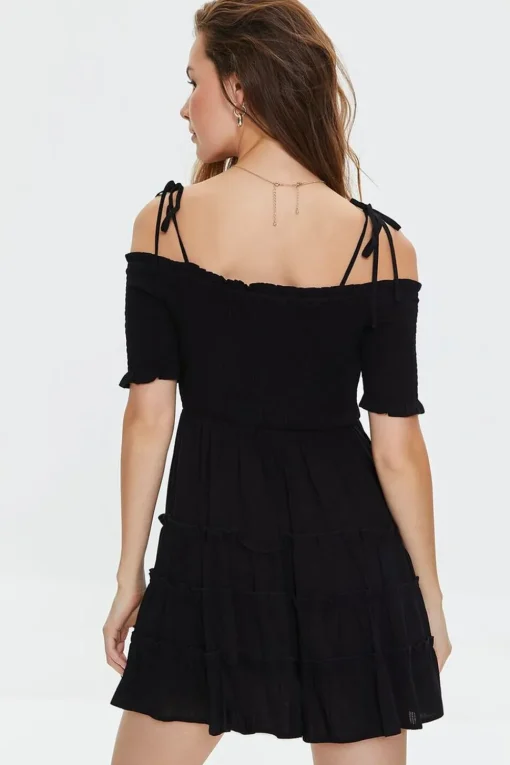 Smocked Open-Shoulder Mini Dress