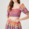 Smocked Ornate Floral Print Shorts