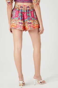 Smocked Ornate Floral Print Shorts