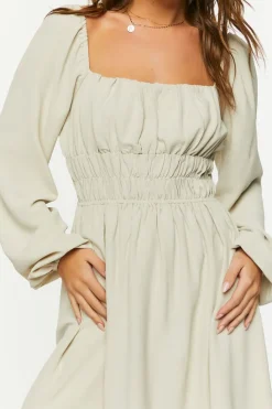 Smocked Peasant-Sleeve Mini Dress