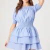Smocked Puff-Sleeve Mini Dress