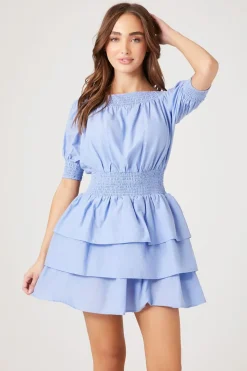 Smocked Puff-Sleeve Mini Dress