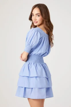 Smocked Puff-Sleeve Mini Dress