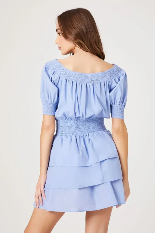 Smocked Puff-Sleeve Mini Dress