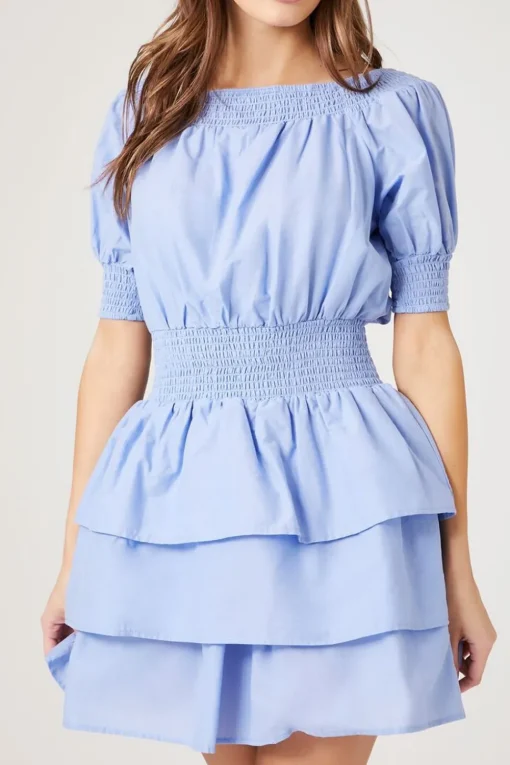 Smocked Puff-Sleeve Mini Dress
