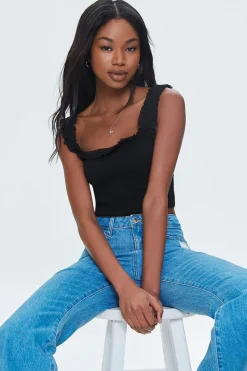 Smocked Ruffled Cropped Tank Top