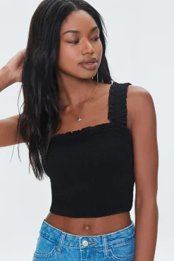 Smocked Ruffled Cropped Tank Top