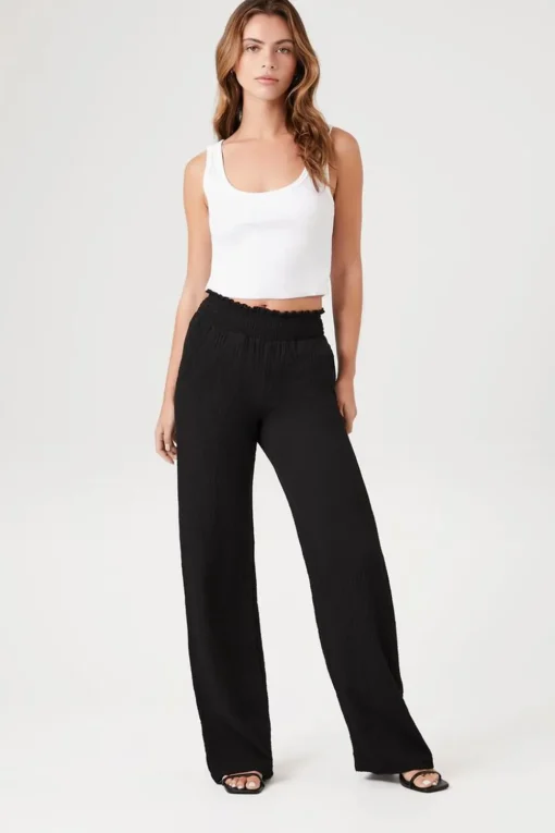 Smocked Wide-Leg Pants