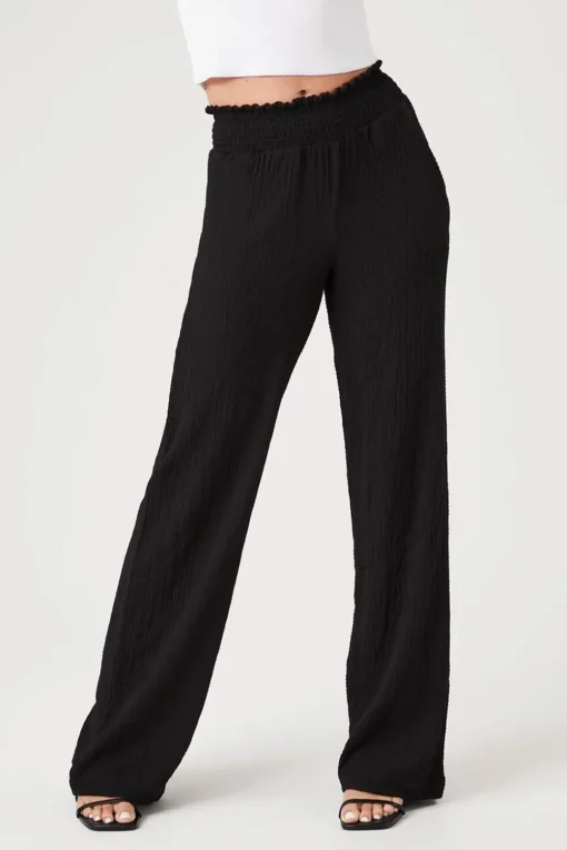 Smocked Wide-Leg Pants