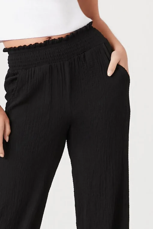 Smocked Wide-Leg Pants