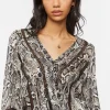 Snakeskin Peasant-Sleeve Bodysuit