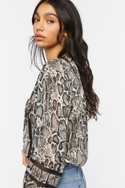 Snakeskin Peasant-Sleeve Bodysuit