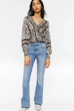 Snakeskin Peasant-Sleeve Bodysuit