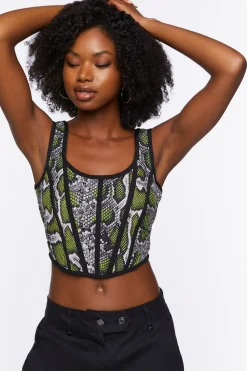Snakeskin Print Corset Crop Top