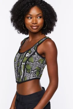 Snakeskin Print Corset Crop Top
