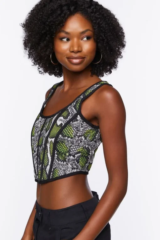 Snakeskin Print Corset Crop Top