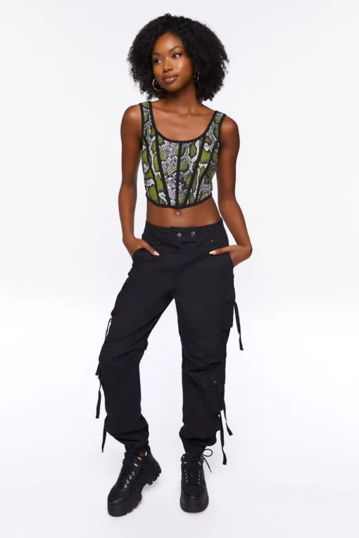Snakeskin Print Corset Crop Top