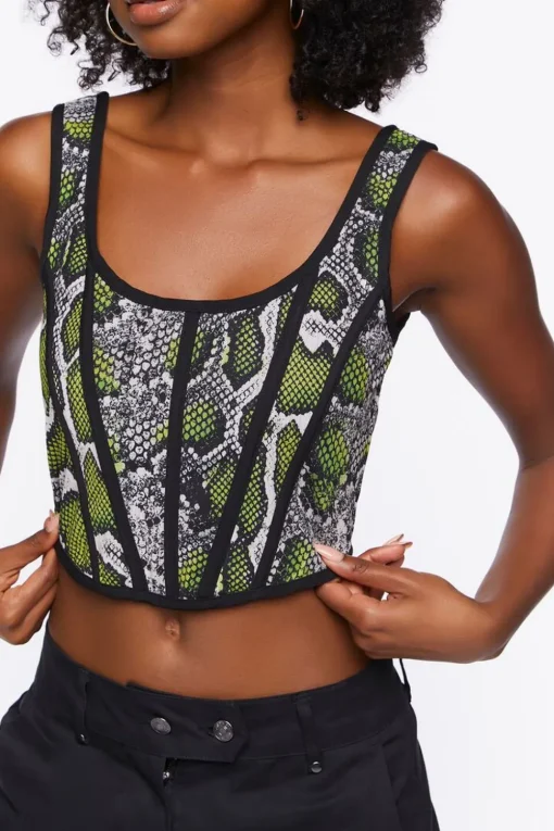 Snakeskin Print Corset Crop Top