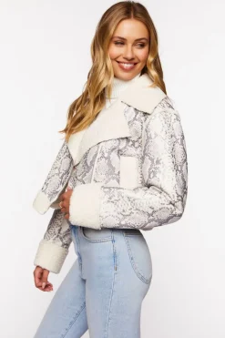 Snakeskin Print Moto Jacket