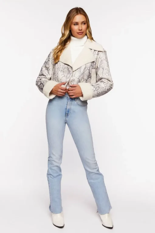 Snakeskin Print Moto Jacket