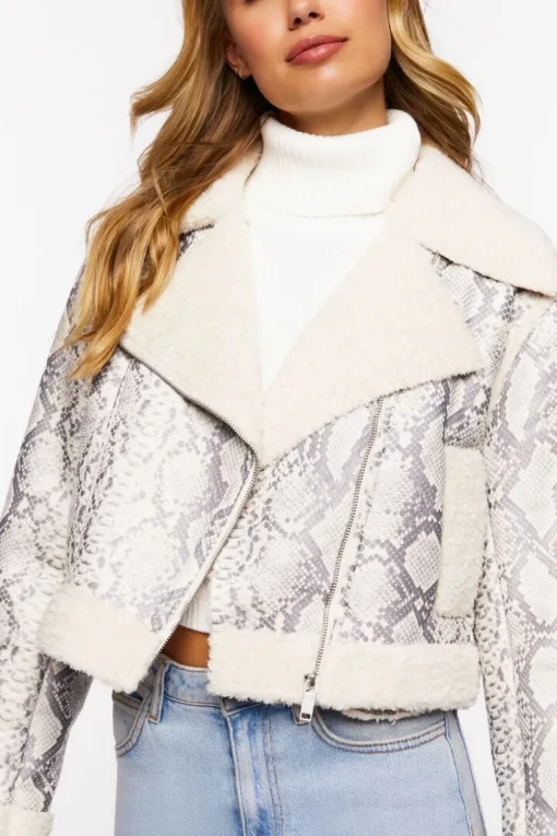 Snakeskin Print Moto Jacket