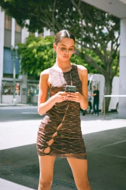 Space Dye Cutout Mesh Mini Dress