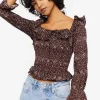 Speckled Print Trumpet-Sleeve Top
