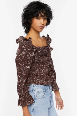 Speckled Print Trumpet-Sleeve Top
