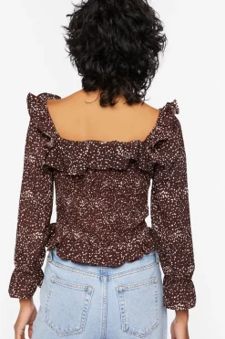 Speckled Print Trumpet-Sleeve Top