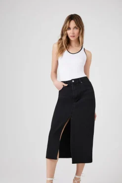 Split-Hem Denim Maxi Skirt