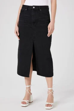 Split-Hem Denim Maxi Skirt