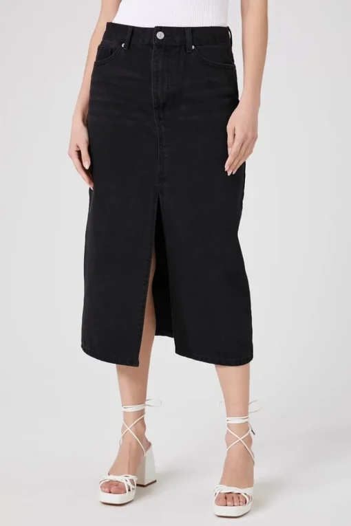 Split-Hem Denim Maxi Skirt