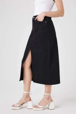 Split-Hem Denim Maxi Skirt