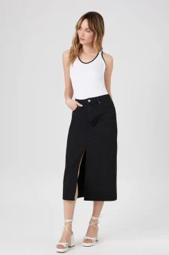 Split-Hem Denim Maxi Skirt