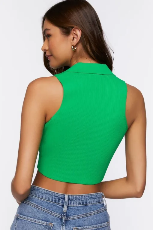 Split-Neck Sleeveless Crop Top