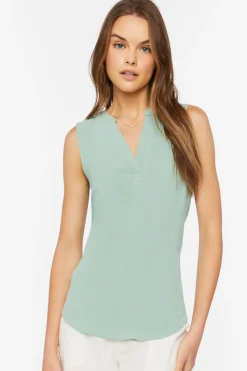 Split-Neck Sleeveless Top