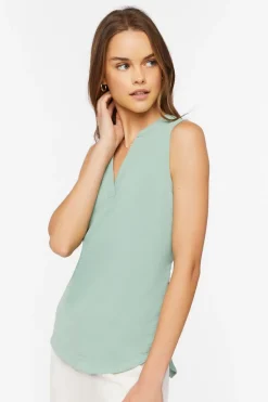 Split-Neck Sleeveless Top