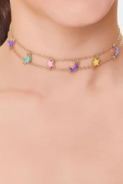 Star & Moon Layered Choker Necklace