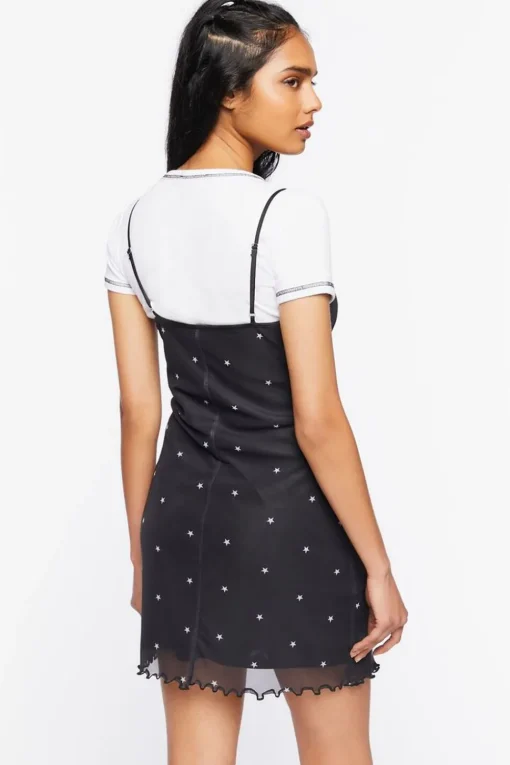 Star Print Mesh Mini Dress