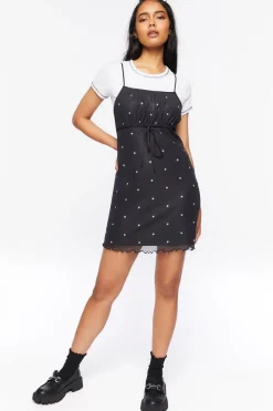 Star Print Mesh Mini Dress