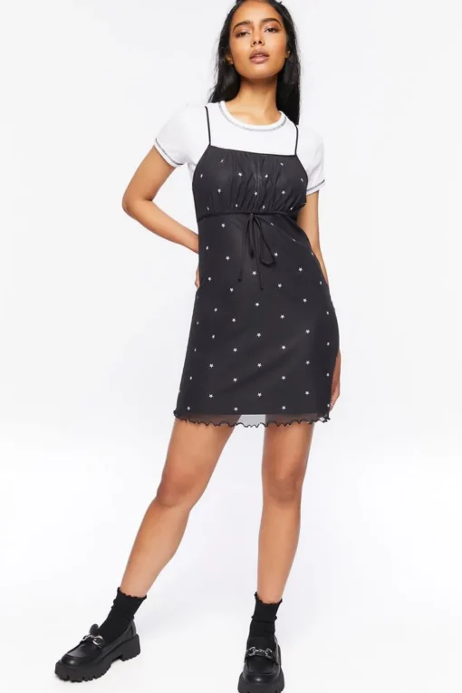 Star Print Mesh Mini Dress
