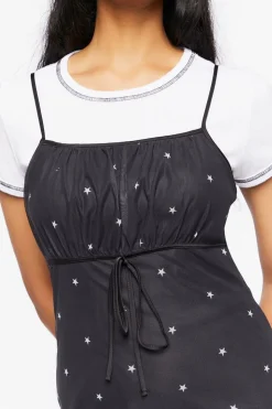 Star Print Mesh Mini Dress