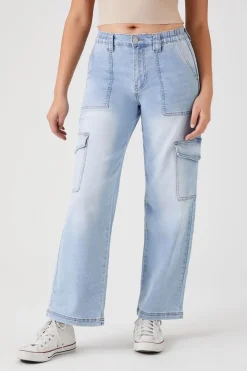Straight-Leg Denim Cargo Pants