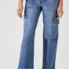 Straight-Leg Denim Cargo Pants