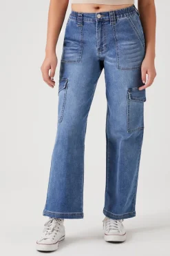 Straight-Leg Denim Cargo Pants