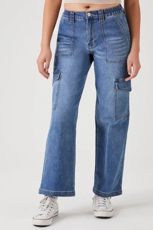 Straight-Leg Denim Cargo Pants