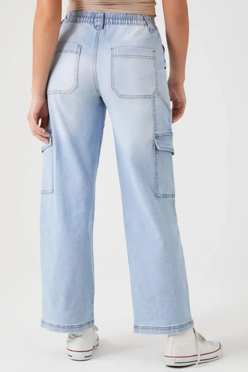 Straight-Leg Denim Cargo Pants