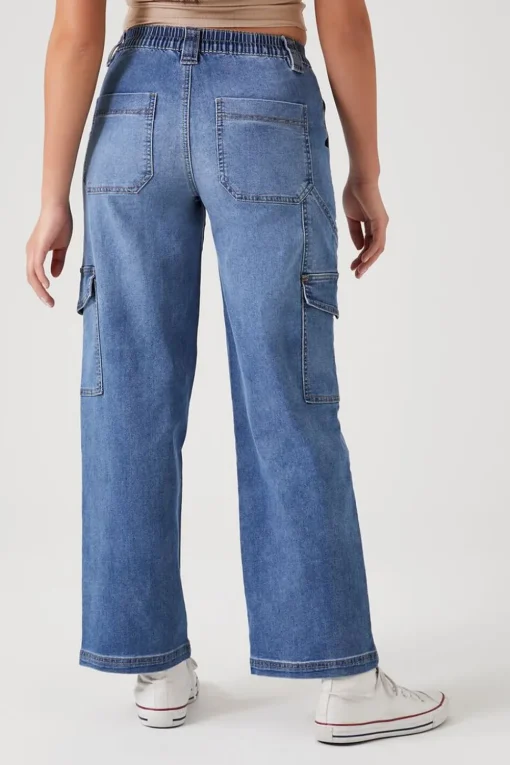 Straight-Leg Denim Cargo Pants