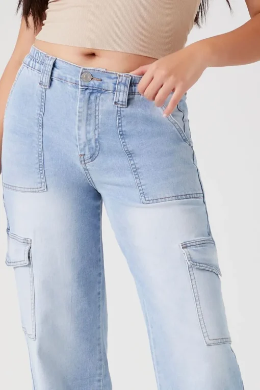 Straight-Leg Denim Cargo Pants